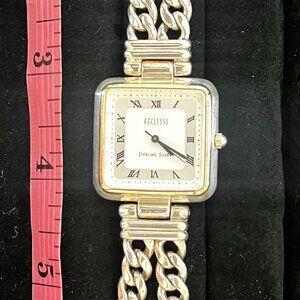 Vintage Ecclissi 925 Sterling Silver Ladies Double Chain Bracelet Watch - RARE!
